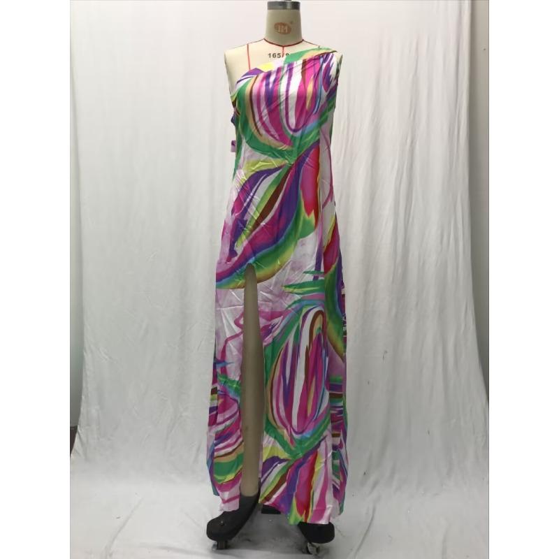 Women's Summer Printed Lace Up Split Backless Holiday Long Dresses