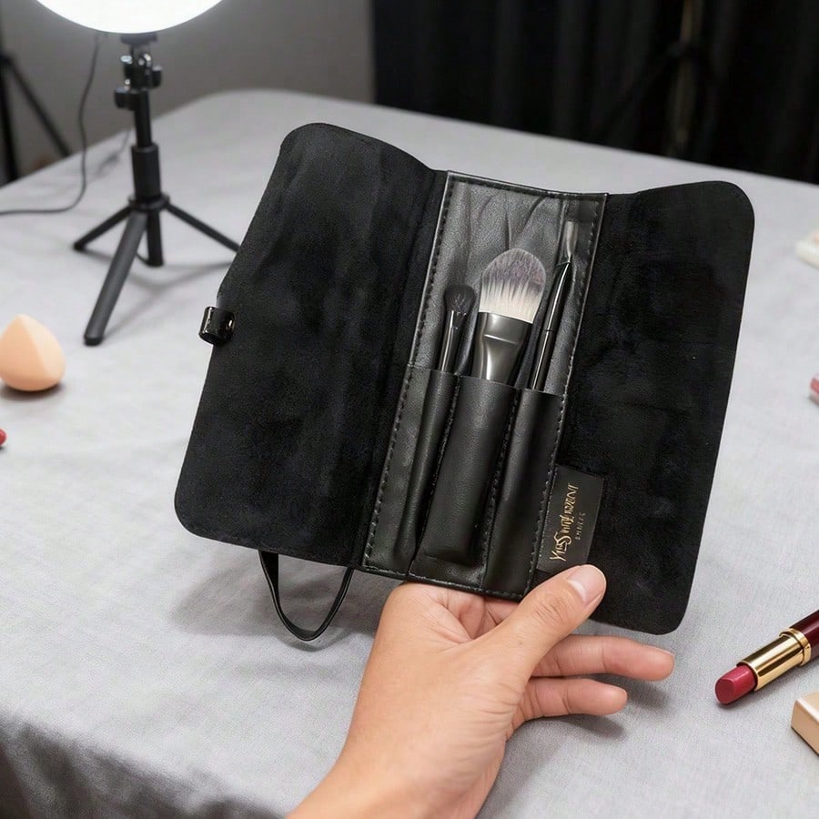 

Набор из 3 основных кистей для макияжа - Кисть для губ, кисть для теней и кисть для тональной основы, многофункциональный набор для макияжа чёрный