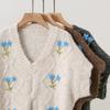 Dimanaf 2025 Autumn Women Bat Vest Sweaters Embroidered Flowers Knitting Buttons Casual Style Loose Sweater