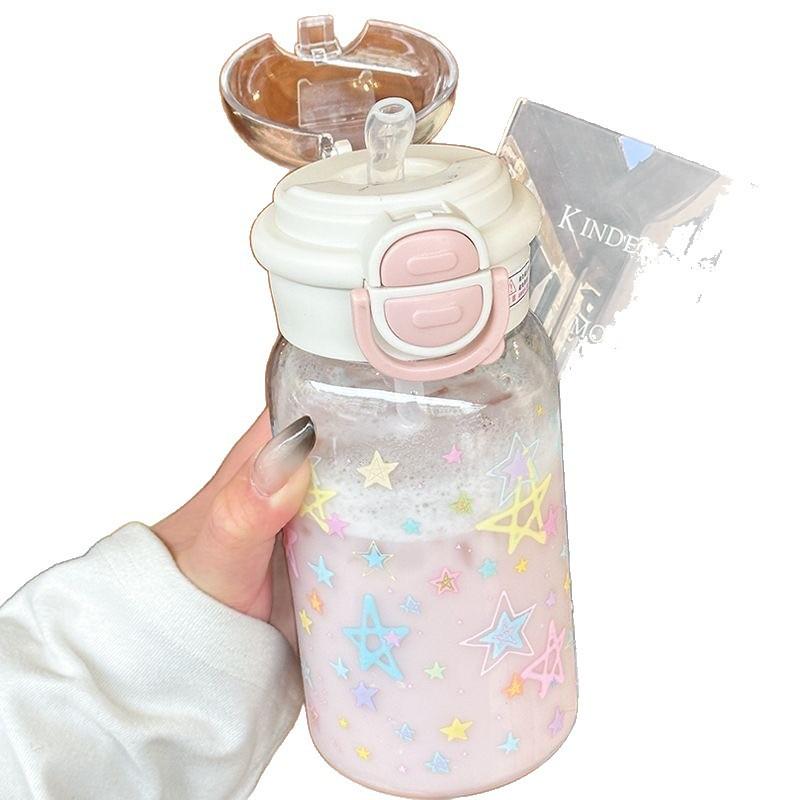 Water bottle1 new simple water cup girls high value student portable large capacity plastic straw cup summer double drinking cup