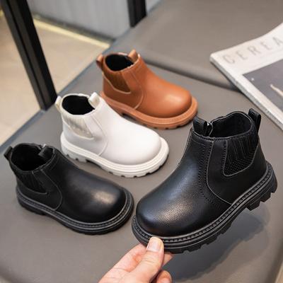 Modne chłopięce krótkie buty dla dziewcząt antypoślizgowe buty w stylu brytyjskim dziecięce buty z bocznym zamkiem błyskawicznym pojedyncze buty skórzane buty antypoślizgowe