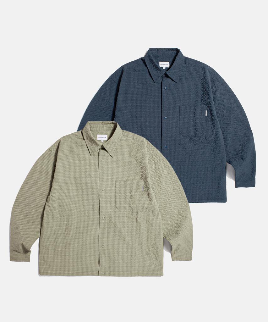 ESPIONAGE Grid Seersucker Outer Shirt Beige