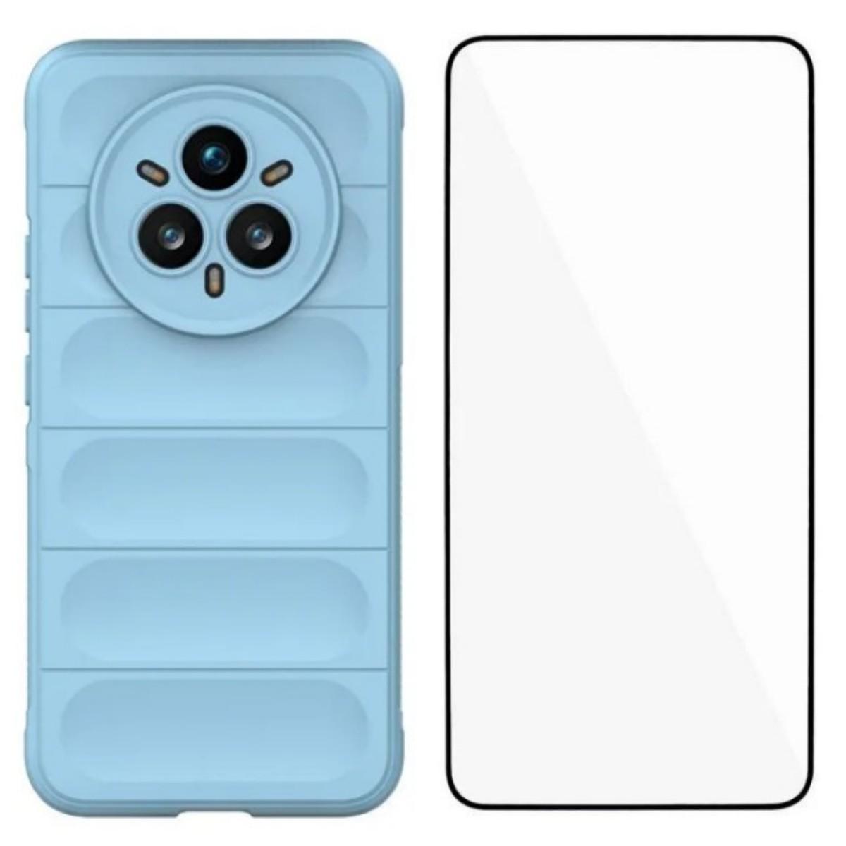 

For Realme 14 Pro+ 5G TPU Case WANLONFENG HD Series Anti Slip Phone Cover with Tempered Glass Baby Blue