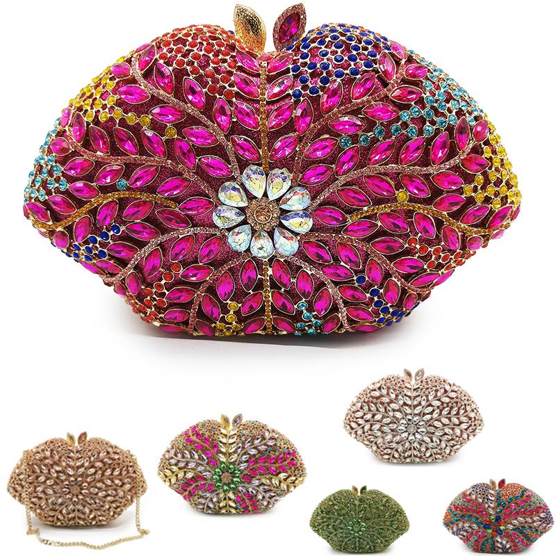 Fushcia/Yellow Rhinestone Evening Clutch Bags Multicolored Crystal Women Wedding Bag Diamond Pouch Rhinestone Ladies Purse