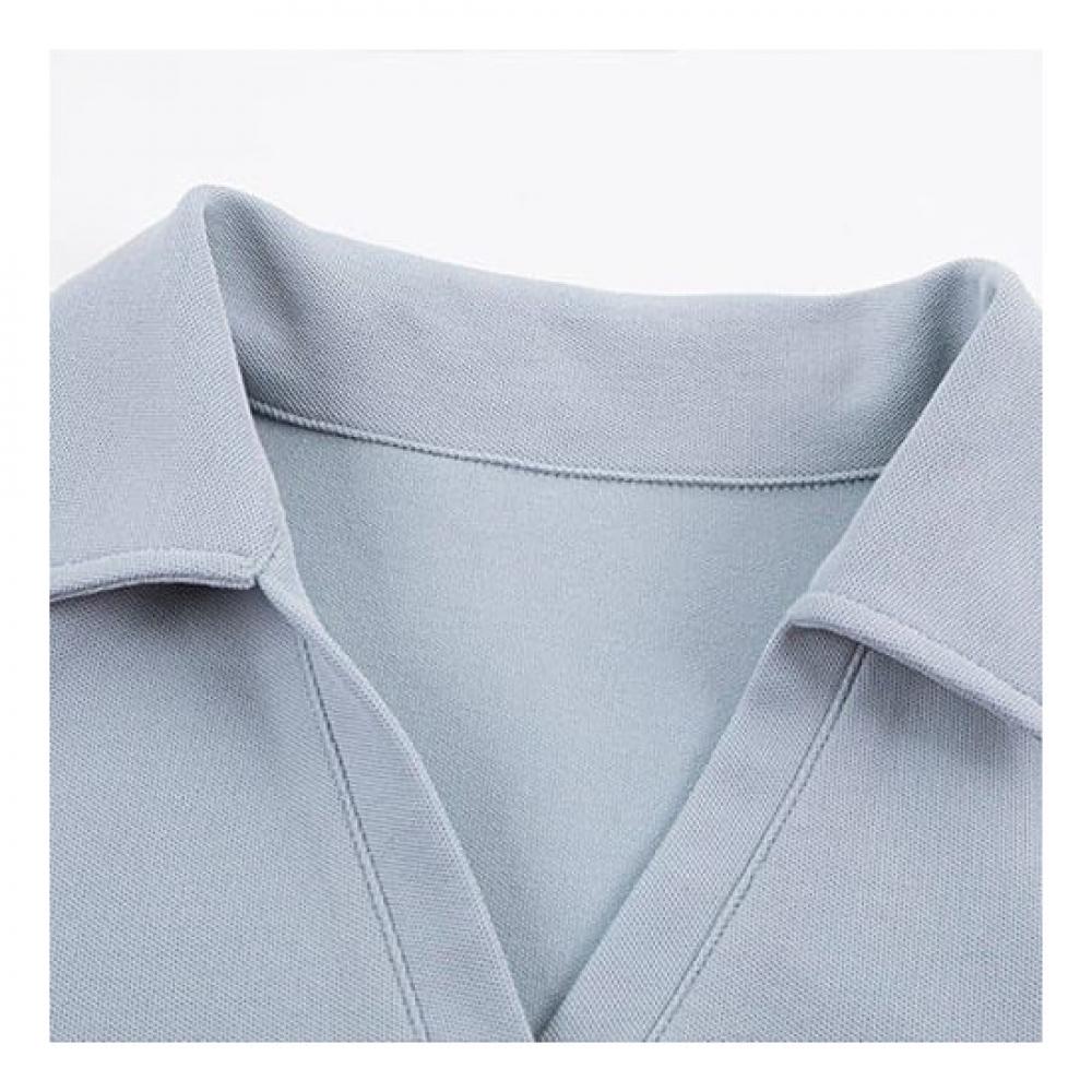 Navava Casual Slim Fit Split Collar Short Sleeve Dress No783