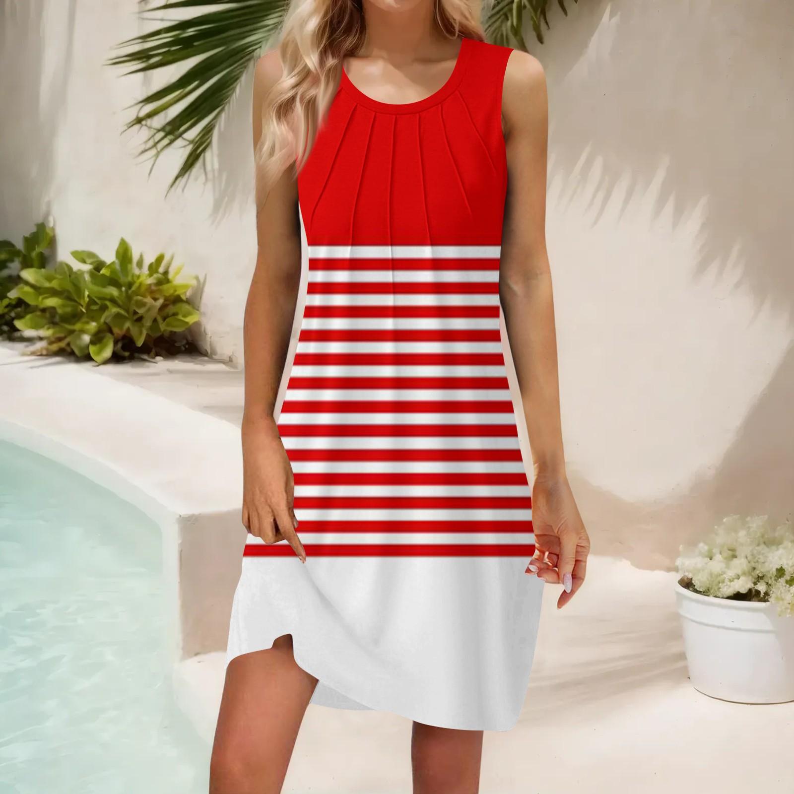 

Женские летние повседневные платья без рукавов с принтом и U-образным вырезом XL киноварь