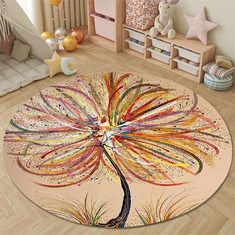 Vintage Round Skull Multicolor Accent Rug, Non-Slip Floor Mat for Living Room