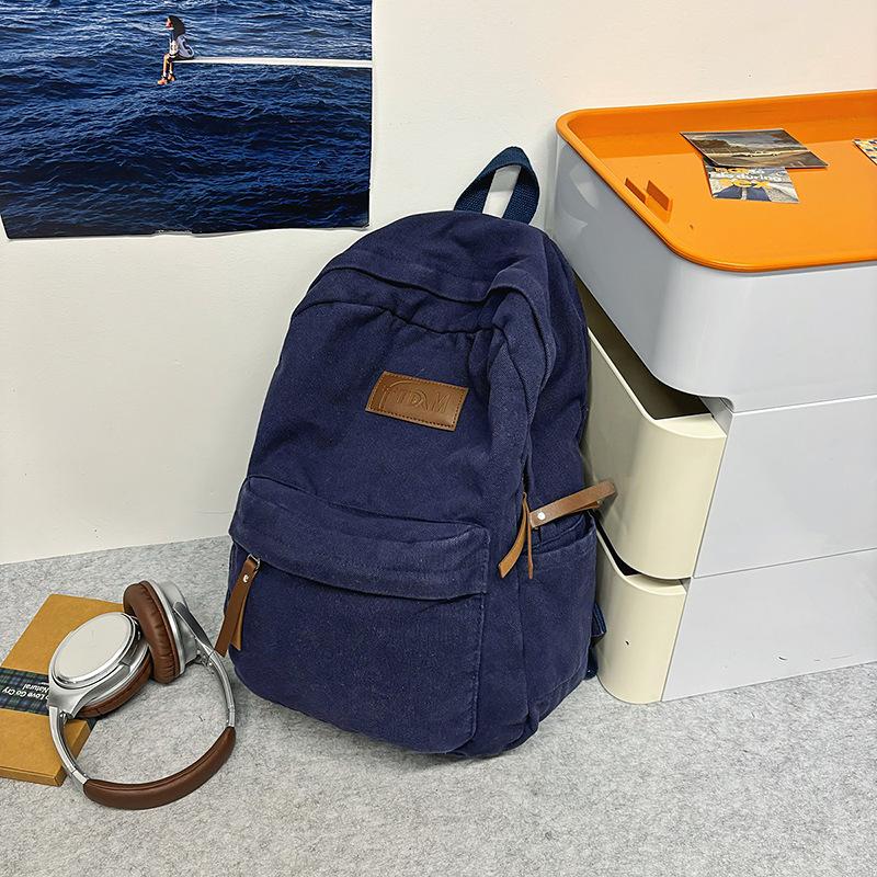 Canvas backpack women's simple large-capacity junior high school student schoolbag high school retro backpack computer bag