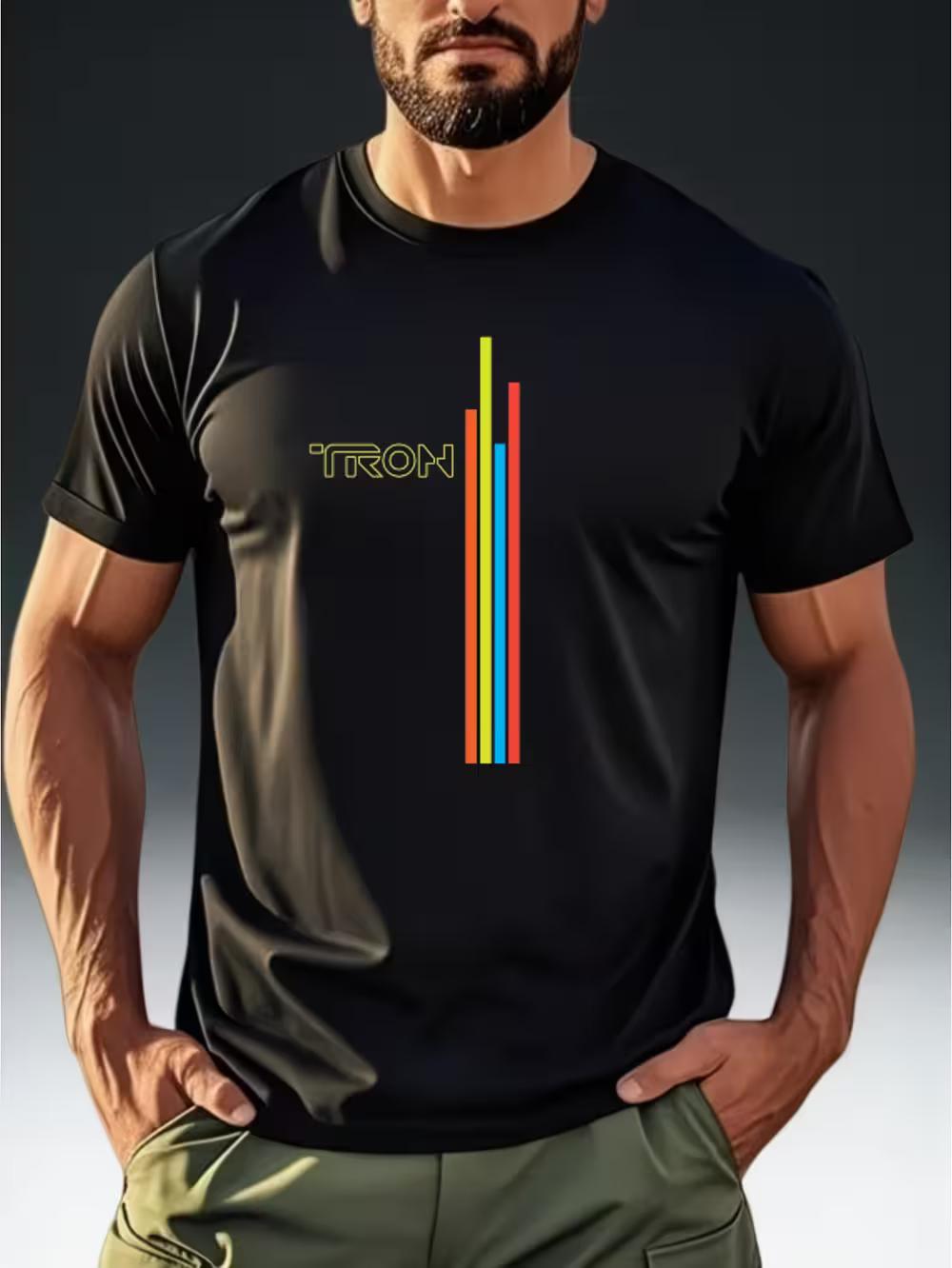

Men S Retro Arcade Style TRON Color Light Stripes Short-Sleeve T-Shirt XL