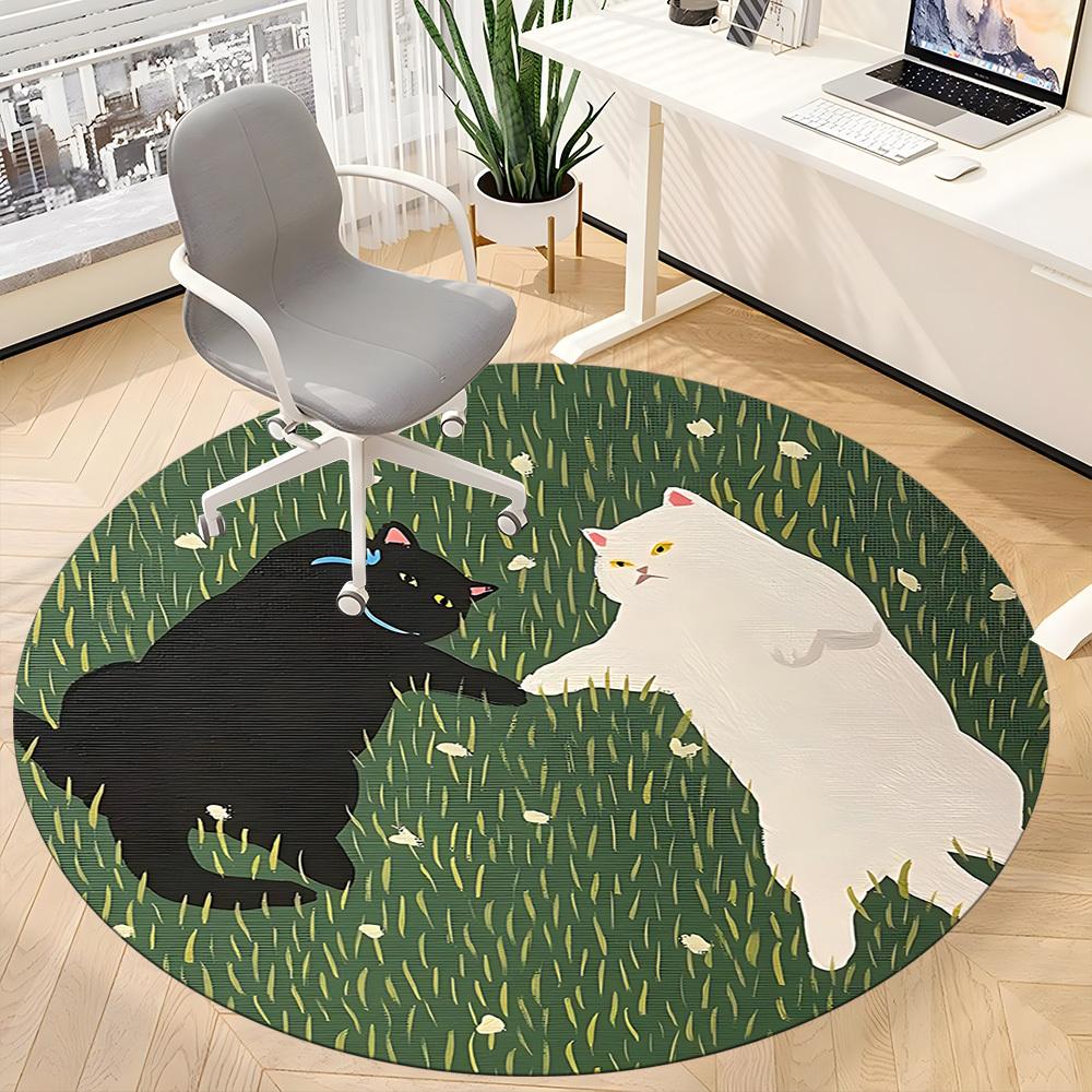 1pc Cats Friendship Office Round Area Rug, Under Office Chairs Bedroom Living Room Home Decor, Room Deco, Available In Various Sizes