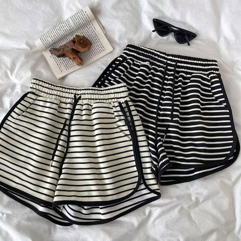 Striped High-waisted Sports Pants Women's Loose Wide Leg Shorts Summer Thin Straight Elastic Waist Ins Casual Pants