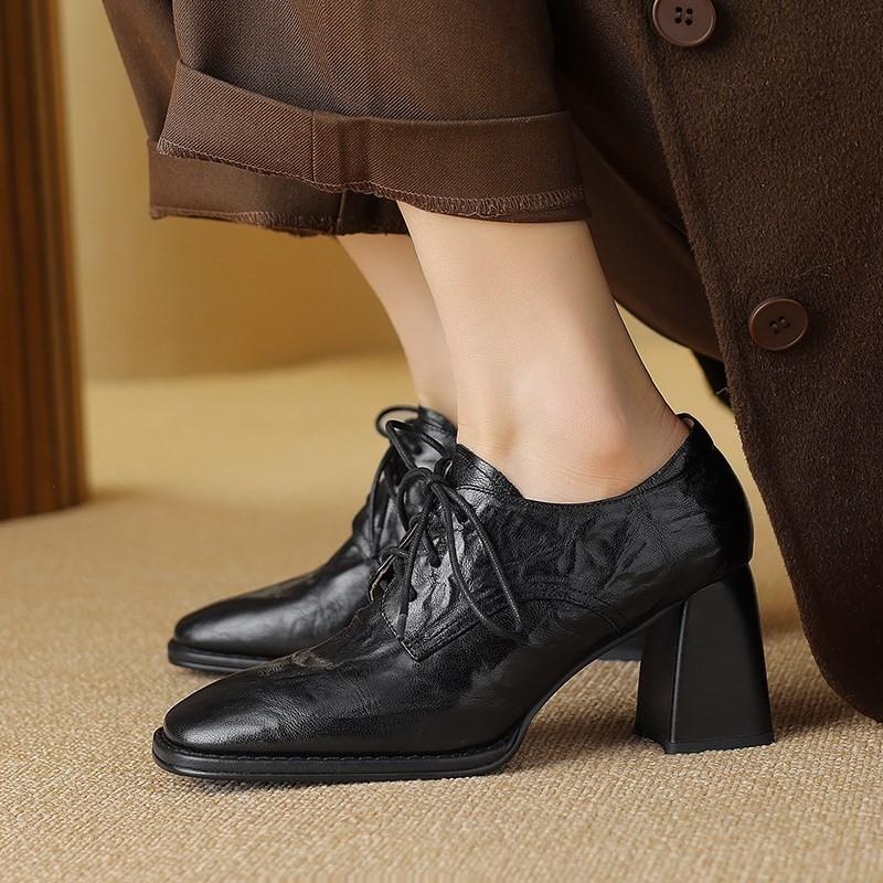 

Мода НОВЫЕ Весенне-осенние Женские Туфли Натуральная Кожа Женская Обувь Квадратный Носок Массивный Каблук Женские Туфли Туфли на Шнуровке Обувь на Высоком Каблуке 35 чёрный