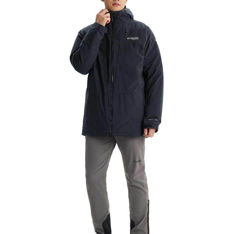 Columbia Winter 3-In-1 Hooded Logo Zipper Long Sleeve Down Inner Jacket Skiing Waterproof Windproof Warm Jacket Men Jackets Black WE2454-010