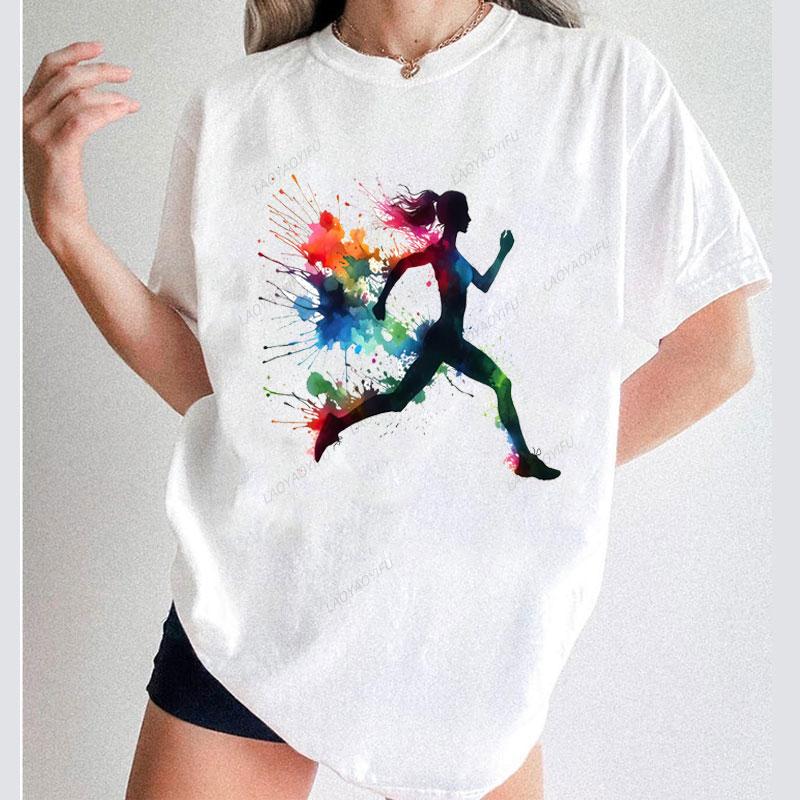 Casual Loose Cotton Oneck Sport T Shirt Run Fit Running Classics Graphic T Shirts Unisex Women Streetwear Clothes