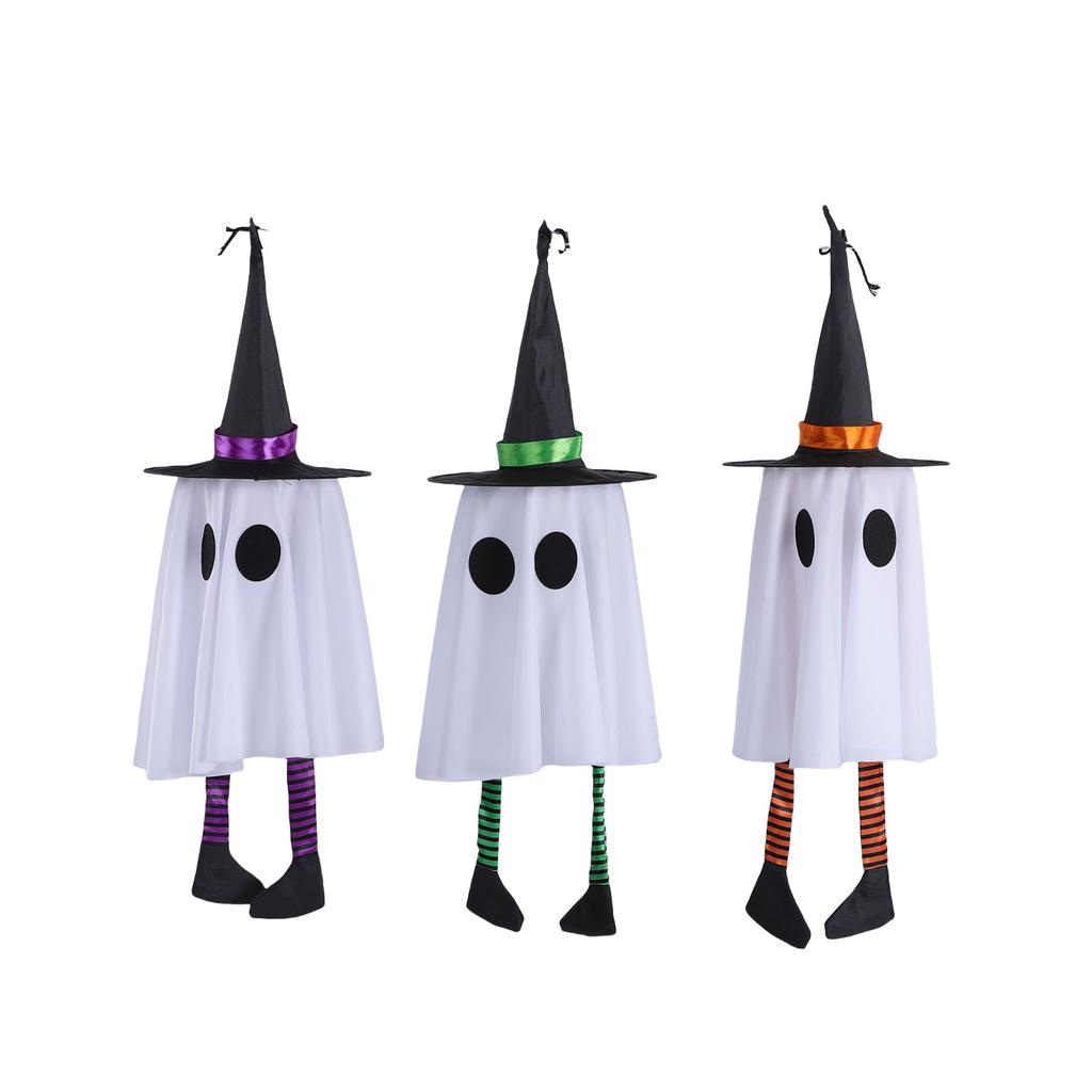 3 Pcs Light Up Ghosts Decor with Witch Hat Spooky Hanging Lighted Glowing Ghosts for Yard Garden Tree Porch