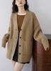 Premium solid color v-neck pocket sweater jacket women's autumn and winter 2026 new loose lazy wind knitted cardigan thick