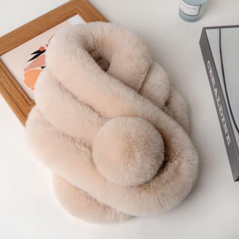 Unisex Faux Rex Rabbit Fur Snood: Cozy Korean Style Plush Neck Warmer for Winter