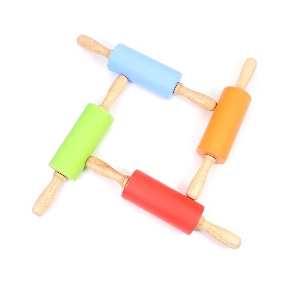 Leeseph Silikon Nudelholz für Kinder, Antihaftoberfläche und bequeme Holzgriffe zum Backen