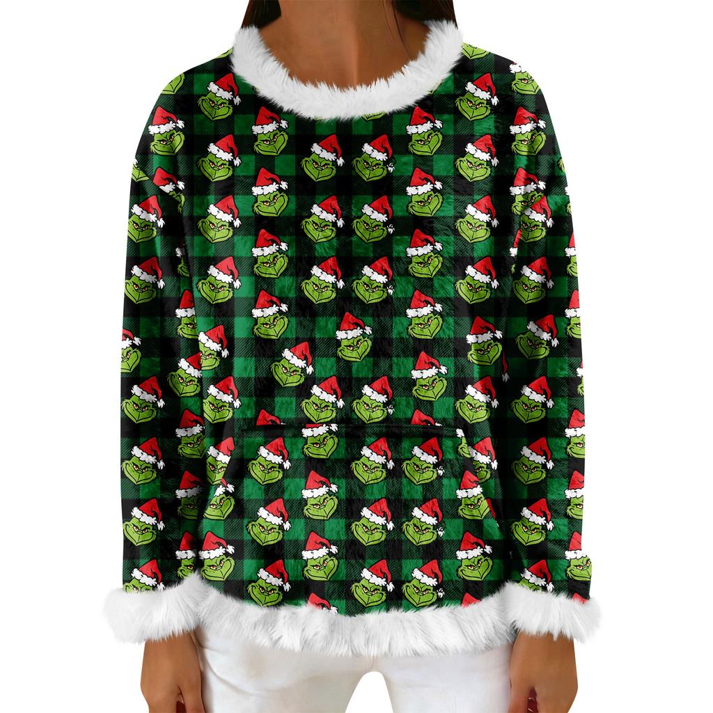 Women's Casual Fleece Sweatshirt  Long-Sleeve Round  Neck Casual Comfortable Loose-Fit Lightweight Women's Flannel Sweatshirt