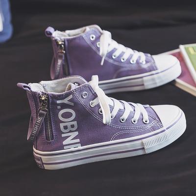 Fashion Fashion Purple Womens Canvas Shoes Spring and Autumn High Top Woman Shoes Zipper Breathable Canvas Sneakers Women Vulcanize Shoe