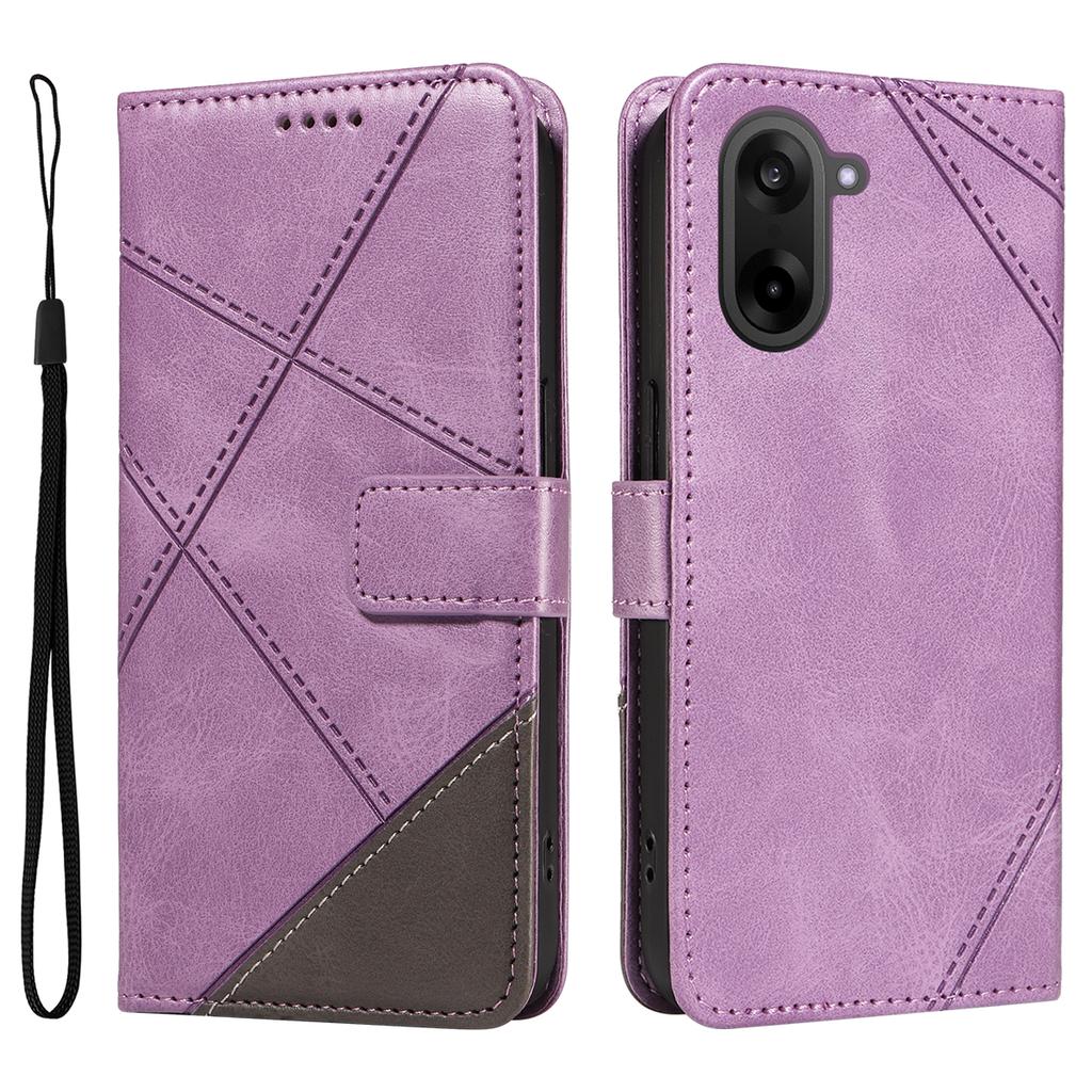 For OnePlus Nord CE5 5G/OnePlus Ace 5 Racing 5G Leather Case Geometric Line Design Wallet Phone Cover with Wrist Strap