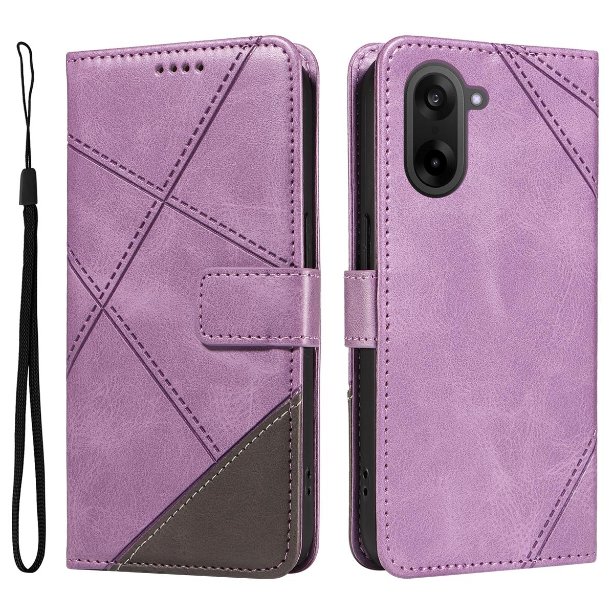 

For OnePlus Nord CE5 5G/OnePlus Ace 5 Racing 5G Leather Case Geometric Line Design Wallet Phone Cover with Wrist Strap E
