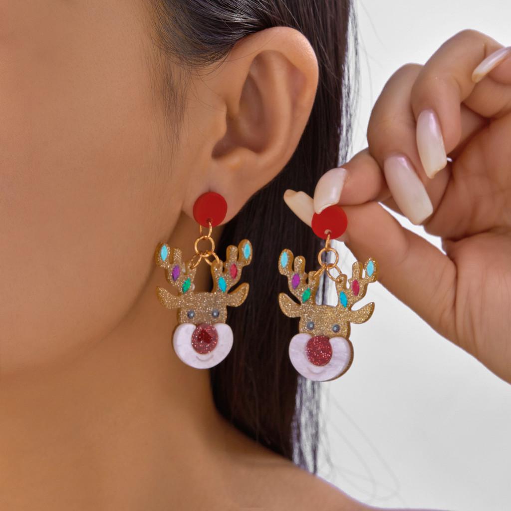Christmas Series Acrylic Earrings With Santa Claus Rudolph And Christmas Lights For Holiday Fashion
