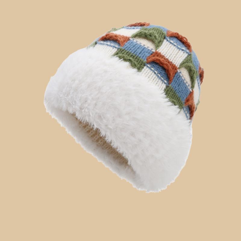 

New Women s Autumn and Winter Woolen Hats with Colorful Splicing and Thickened Knitted Hats Plush Warm Fashionable and Versatile Cold Hats one size