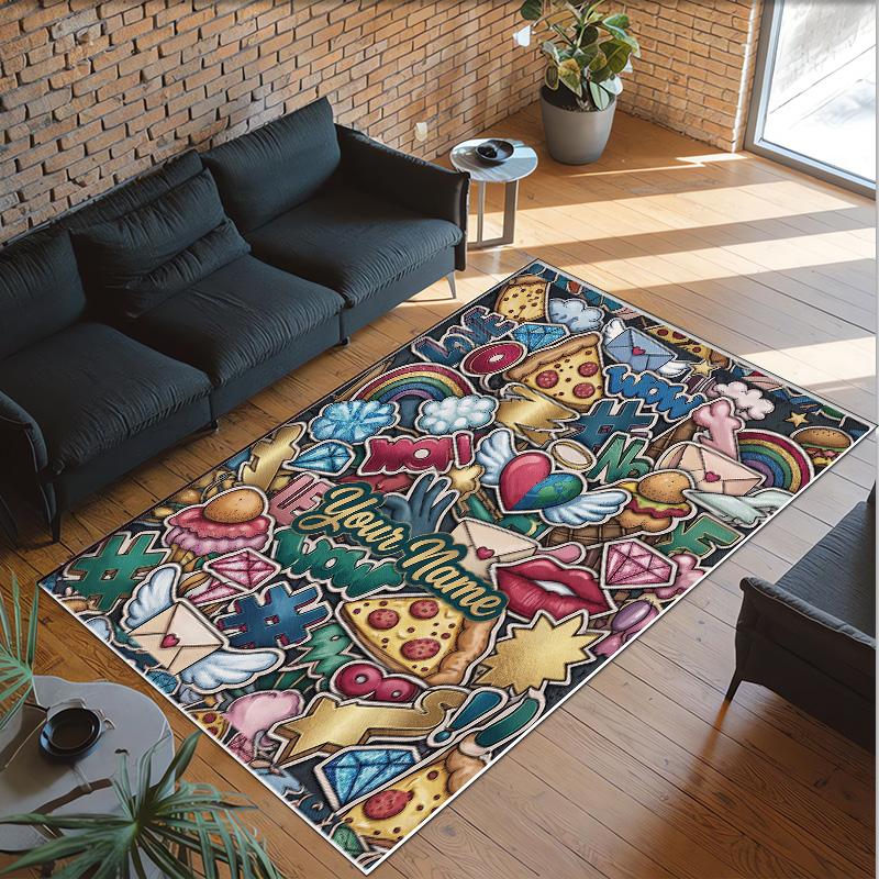 Hearts Theme Crystal Velvet Floor Rug Personalized Custom Name Text Warm Carpet Home Decoration