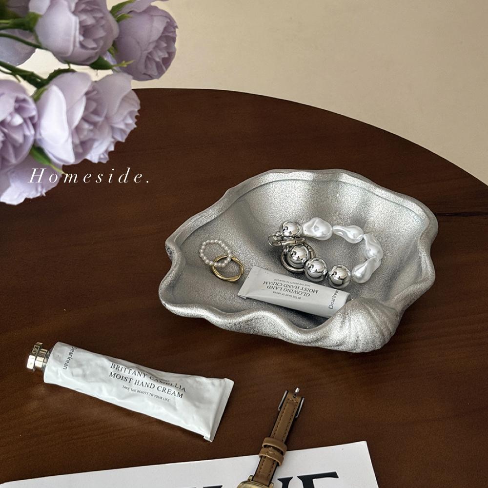 Manual Frosted Shaft Silver Ceramic Shell Plate thread Incense Plate Dessert Dim Sum Plate Desktop Jewelry Storage Tray