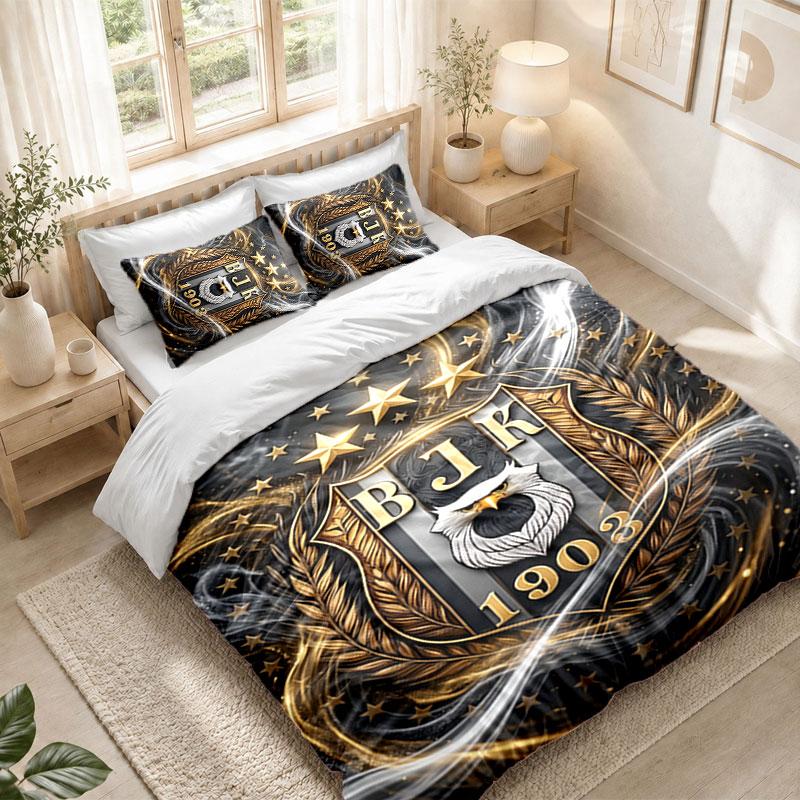 Bettwäsche-Set 1 Bettbezug 2 Kissenbezüge Beşiktaş FC Aufdruck Schlafzimmer Heimdekoration