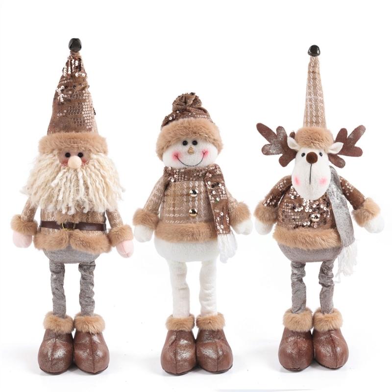 Extendable Christmas Decorative Figure with Fabric Texture, Holiday Character Ornament for Living Room Shelf Displays