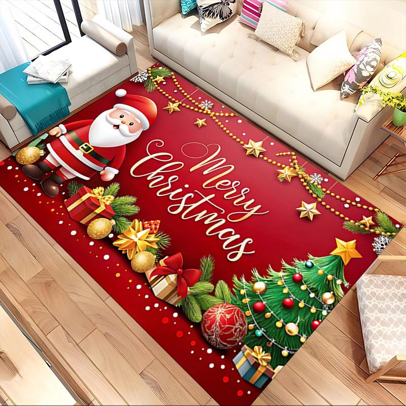 Christmas Santa Claus Crystal Velvet Office Chair Mat Area Rug - Non-Slip, Floor Mat, Office Desk Chair Rugs,Christmas Gift-1106081