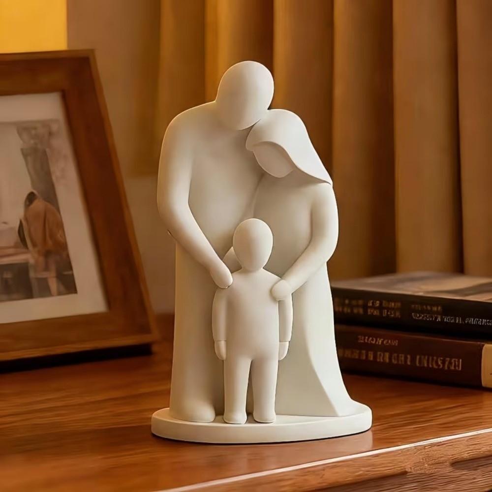 Family Of Three Parent Child Statue Home Ornament 4 Persons Figurine Bedroom Decor
