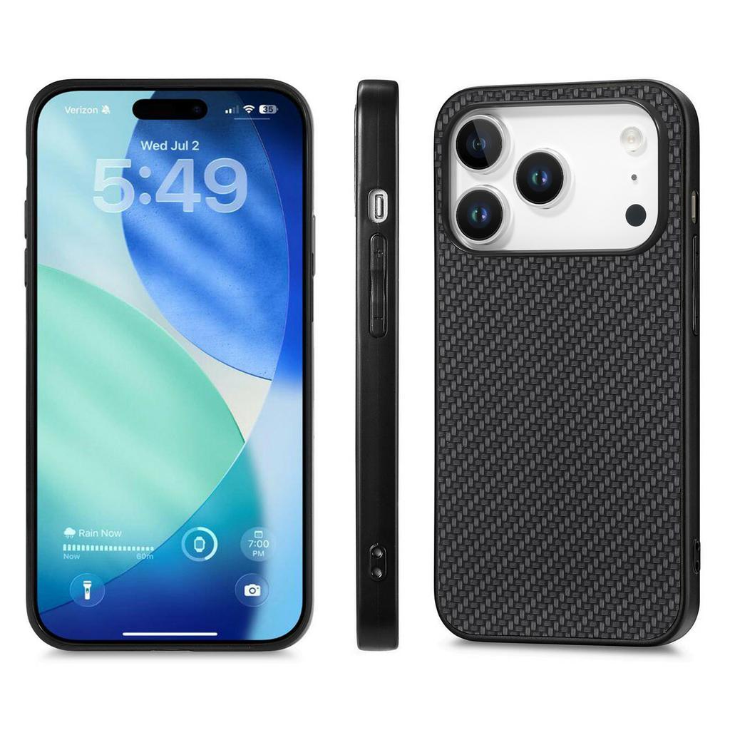 For iPhone 17 Pro Max Case Carbon Fiber Texture PU Leather + PC + TPU Phone Cover