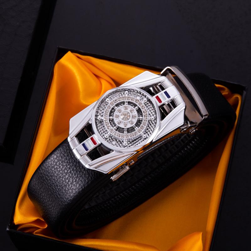 Ceinture en cuir de vache pour hommes, boucle d'aigle, alliage de qualité, boucle automatique, sangle Wasitbad, en cuir véritable, cadeau d'affaires