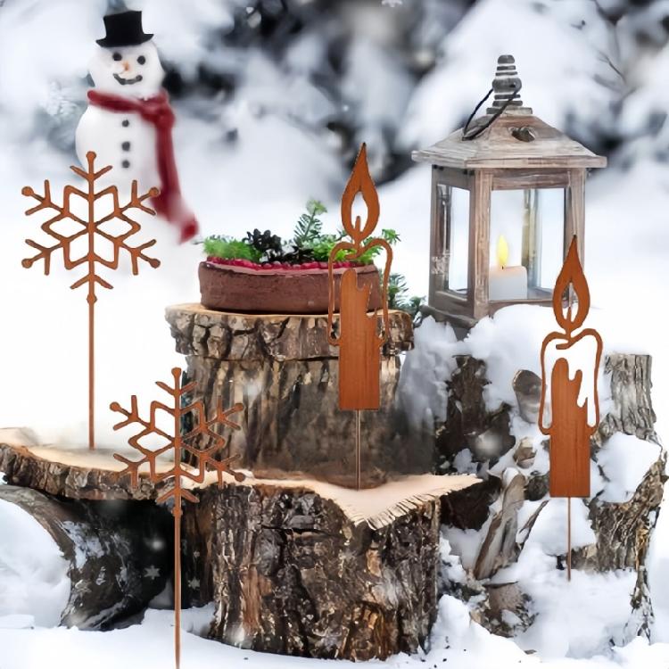 Metal Deer Christmas Garden Stake Rust Deer Yard Stakes Outdoor Yard Lawn Ornaments Holiday Stake Christmas