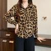 Damen Retro Leopardenmuster Langarm Revershemd
