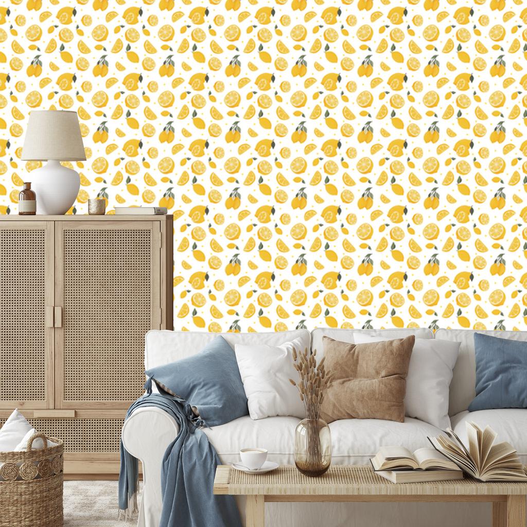 Lemon White and Cream Wallpaper for Living Room and Bedroom 50x1000