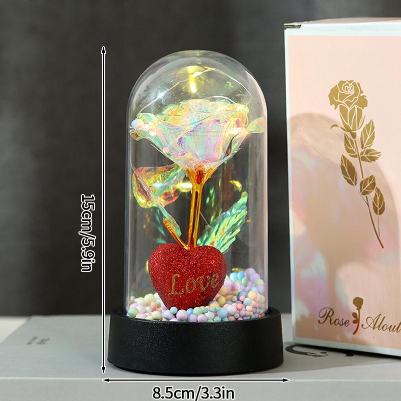 Eternal Rose in Glass Dome Desk Accessorie Artificial Flower Glow LED Roses Flores Eternas Birthday Christmas Gifts Room Decor