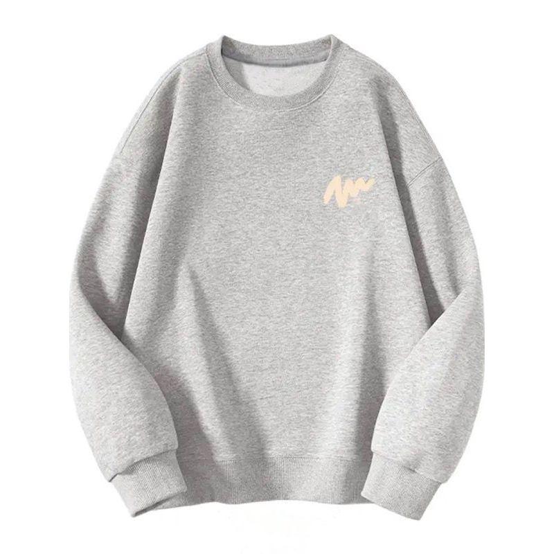 Brand Simple Round-Neck Sweatshirt for Men and Women, Spring and Autumn Style, Fleece-Lined, Loose and Versatile, Men's Top, Trendy Men's Clothing