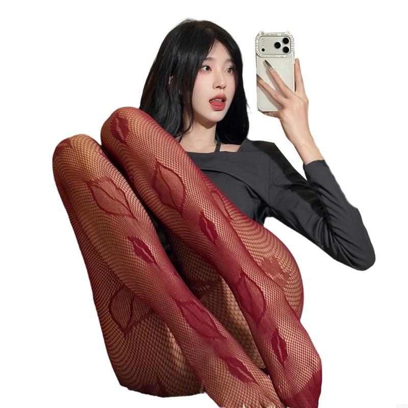 Damen Elegante Tights Strümpfe Mit Lippenmuster Netzstrumpfhose Dessous Leggings Für Party Und Freizeit