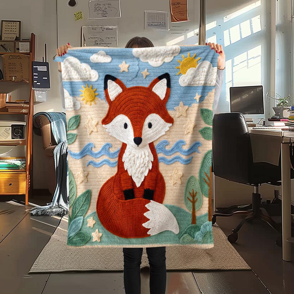 

Knitted animal fox parrot Print Flannel Blanket High quality Comfortable for All Seasons Home Decor Warmth and Comfort Perfect for Christmas Gifts 80cm x 120cm