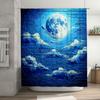 3D Printed Moon Blue Brick Shower Curtain Waterproof Bathroom Decor 59x70 (24Pcs)