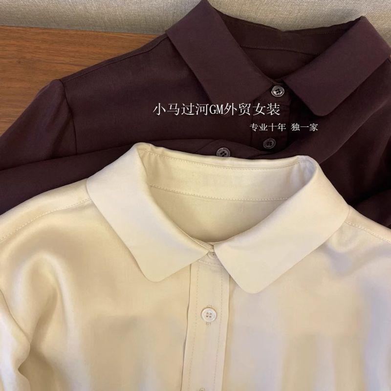 

He from the Original Factory! It Looks Amazing on Me, and It Looks Matte with Tencel Lapel Long Sleeves Pure Color Temperament Shirt Rice apricot S