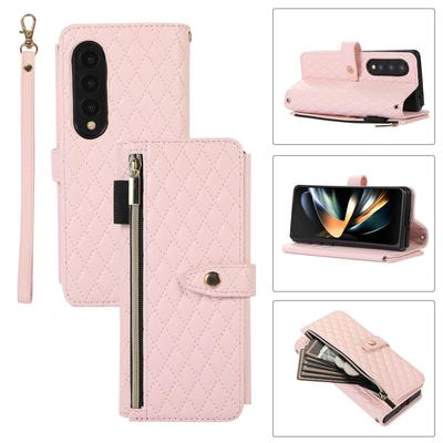 Etui dla Samsunga Galaxy Z Fold 6 5 4 3 Luksusowa PU Skórzana Torba Sznurek Crossbody Rombowy Portfel Pasek Pokrowiec Dla Fold6 Fold5 Fold4