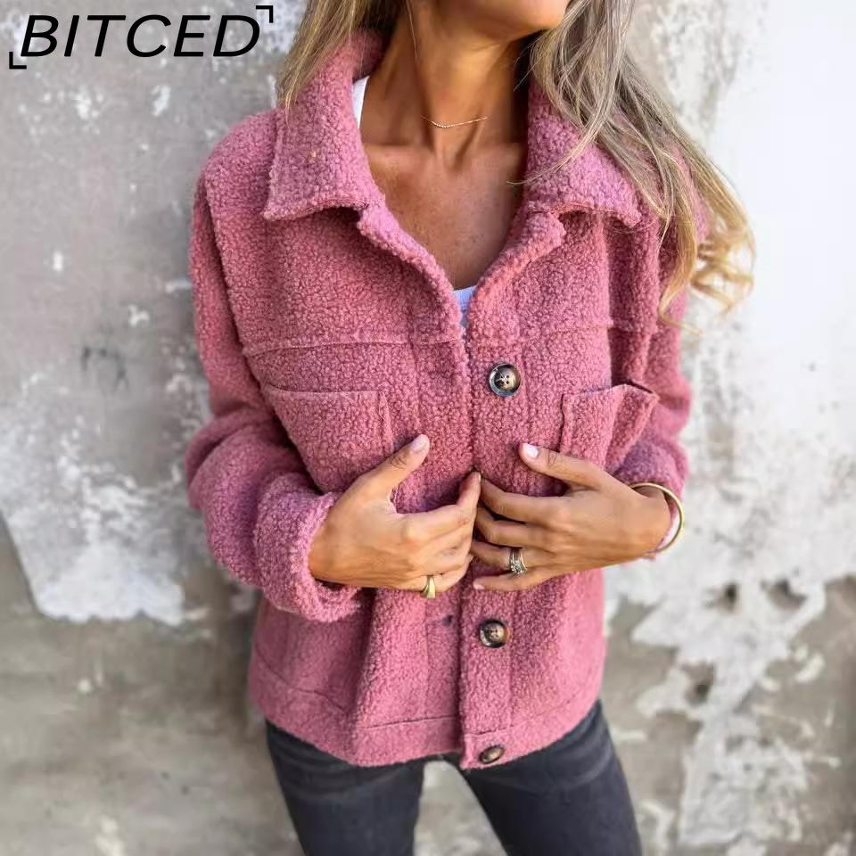 BITCED Dámské Vintage Casual mřížkovaný potisk Podzim Zima Dlouhý rukáv POLO bundy a kabáty