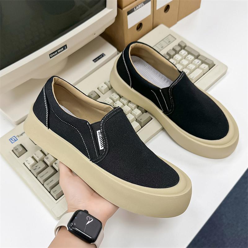 

Мужские белые парусиновые туфли, высококачественные лоферы, модная толстая подошва, универсальная повседневная спортивная обувь для скейтбординга, белая обувь, ленивая обувь 44 чёрный