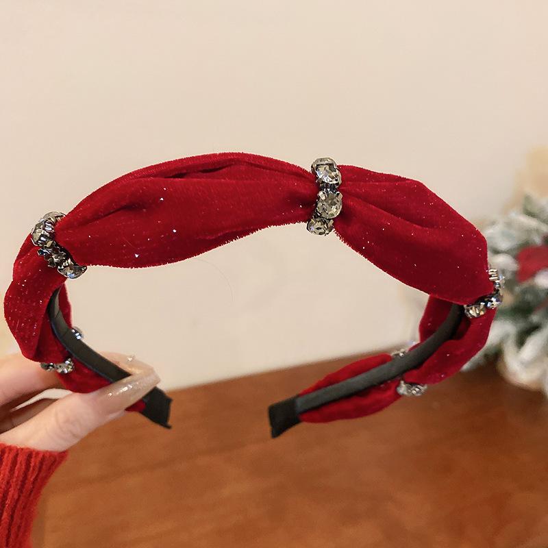 Fashion Flocking Sponge Oval Headband Chinese New Year Red High Cranial Top Pressure Hair Headband Vintage Premium Hair Accessories
