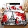 Eiffel Tower Duvet Cover Romantic Couple Flower King Comforter Cover Microfiber France Paris Cityscape Bedding Set For Girl Teen
